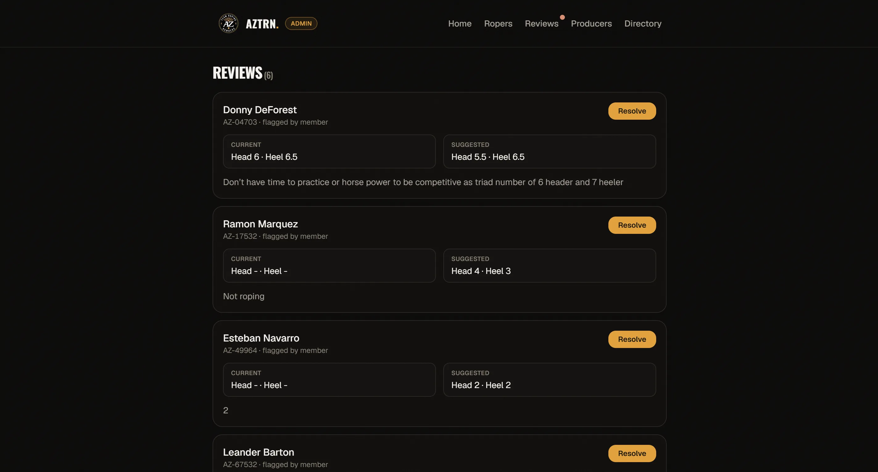 AZTRN admin reviews queue where Greg approves number adjustment requests